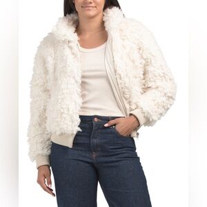 Anthropologie Elan Sherpa Bomber Jacket in Ivory